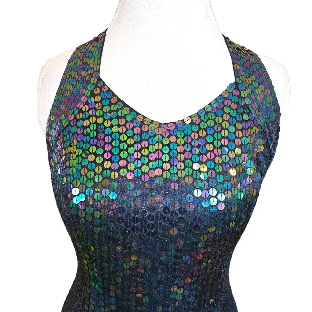 Vintage 90s Womens Sz 8 Mermaid Sequins‎ Sparkle Cocktail Dress Bodycon Sexy - Picture 5 of 15